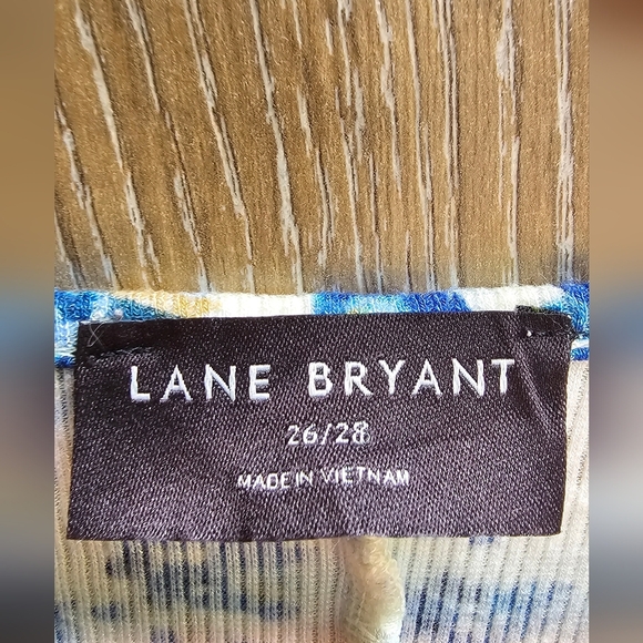 Lane Bryant Cream and Blue Floral Wrap Blouse - Picture 3 of 3